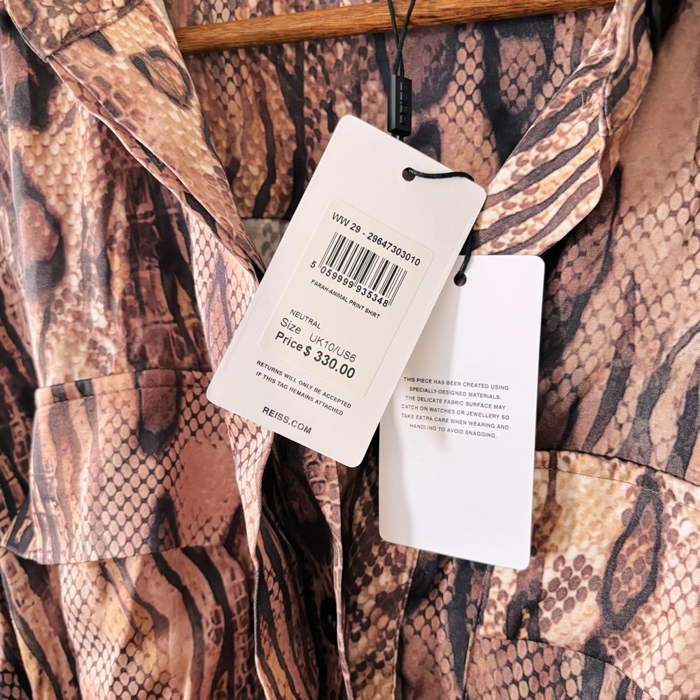 Reiss Women’s Farah Snake Print Belted Midi Dress Size‎ 6 NWT Brown Tan - Picture 6 of 14